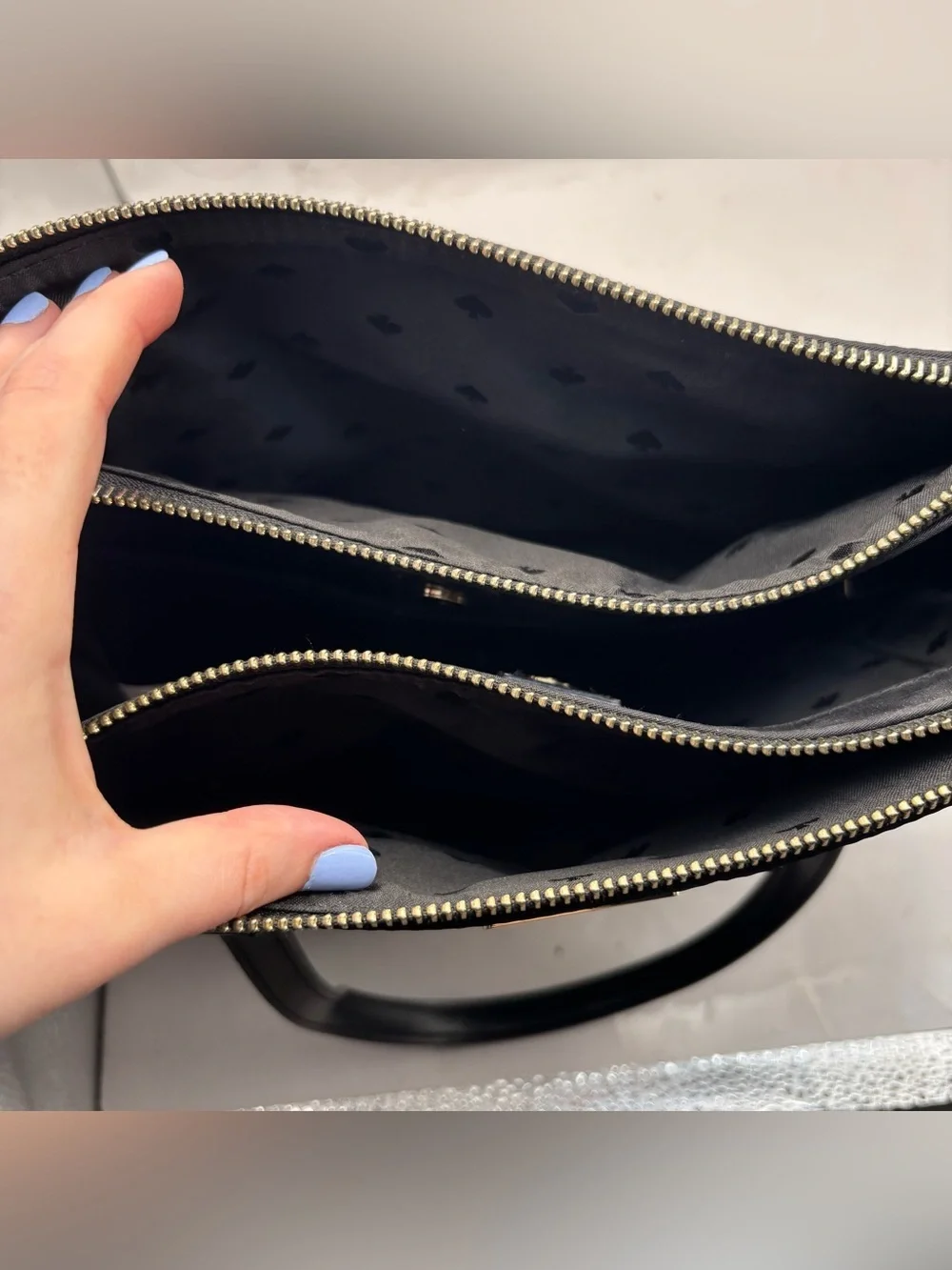 Kate Spade New York Black Nylon Double Zip-Top Shoulder Tote Bag